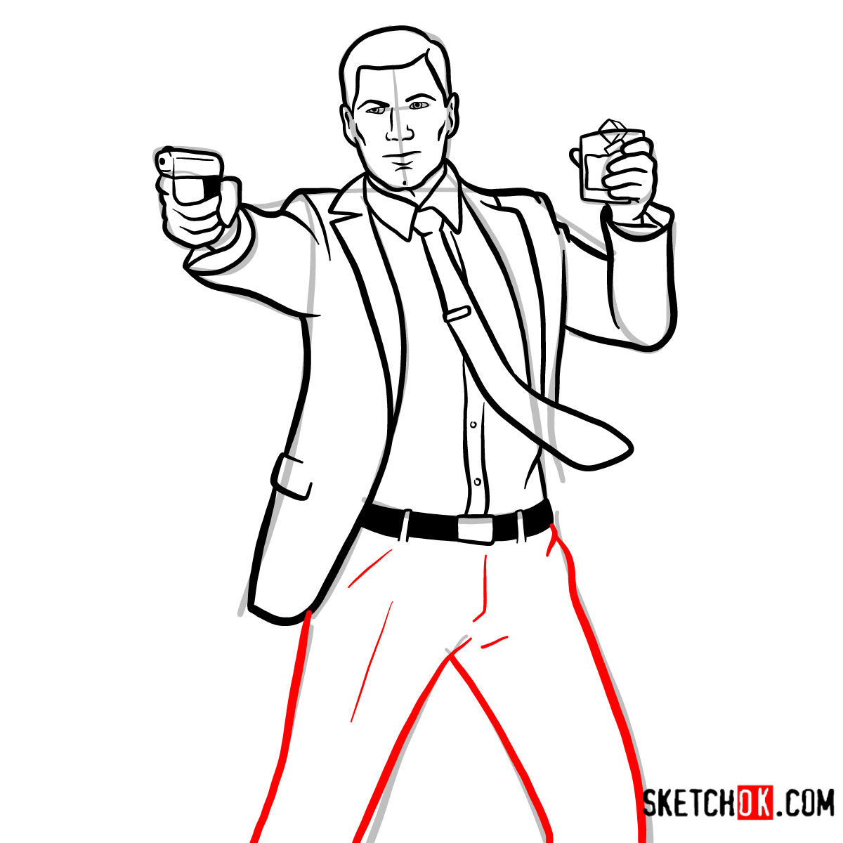 How to draw Sterling Archer with a pistol - step 12