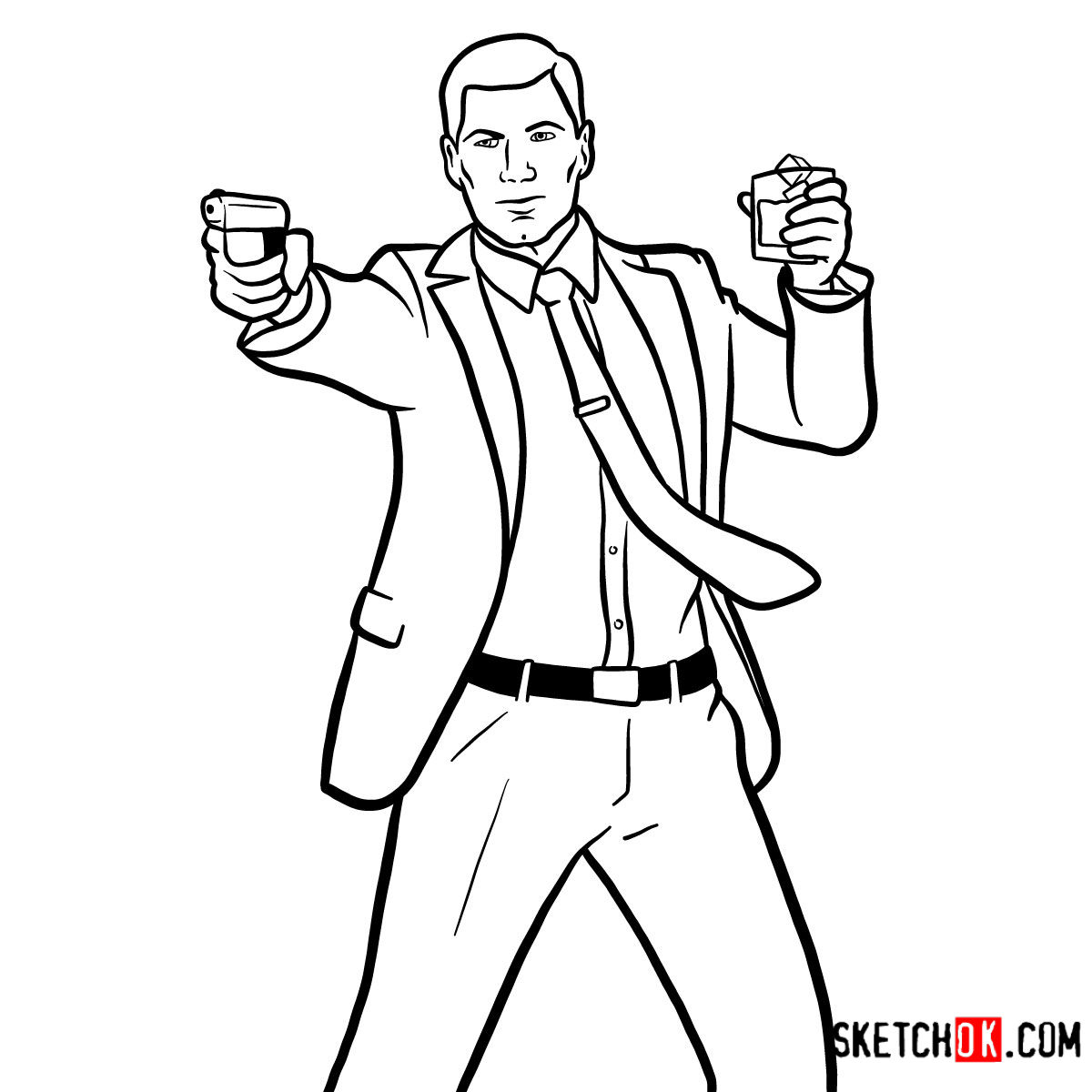 How to draw Sterling Archer with a pistol