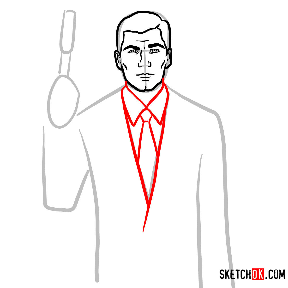 How to draw special agent Archer to the waist - step 06