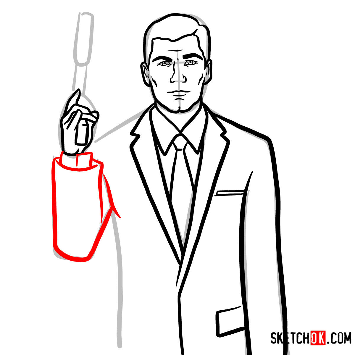 How to draw special agent Archer to the waist - step 10