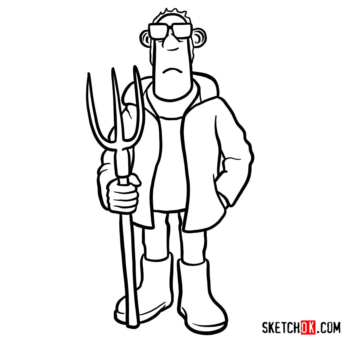 A male farmer is standing with a rake 23452305 Vector Art at Vecteezy