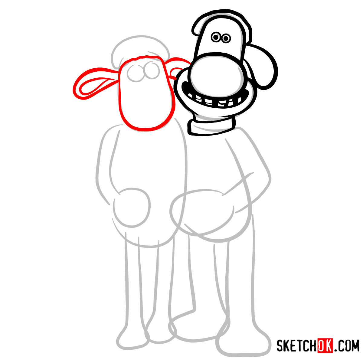 How to draw Shaun the Sheep and Bitzer together - step 05