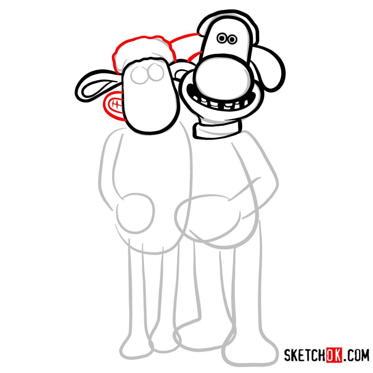 How to draw Shaun the Sheep and Bitzer together -  step 06