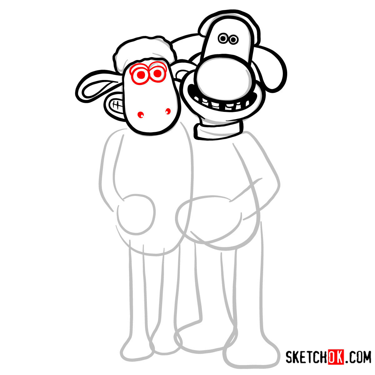 How to draw Shaun the Sheep and Bitzer together - step 07