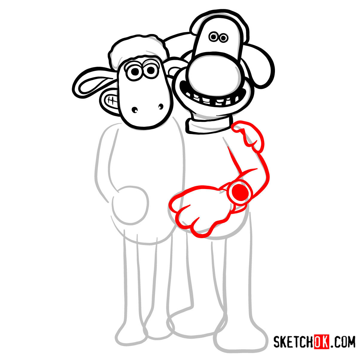 How to draw Shaun the Sheep and Bitzer together - step 08