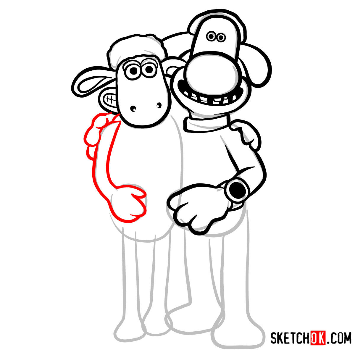 How to draw Shaun the Sheep and Bitzer together - step 09