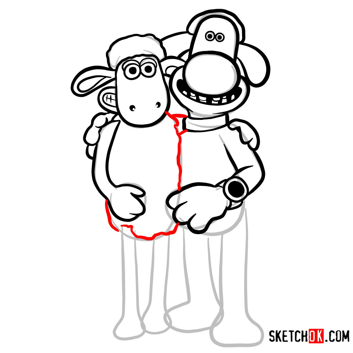 How to draw Shaun the Sheep and Bitzer together - step 10