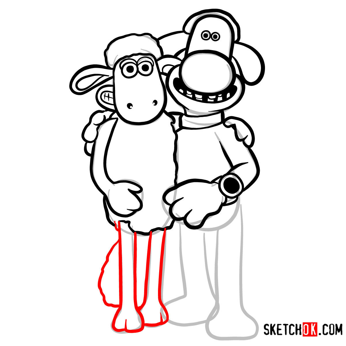 How to draw Shaun the Sheep and Bitzer together - step 11