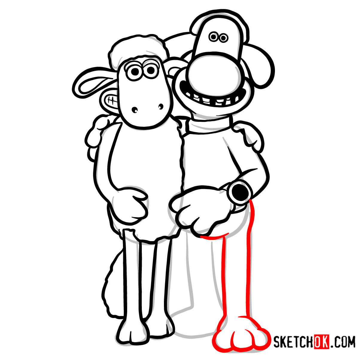How to draw Shaun the Sheep and Bitzer together - step 12