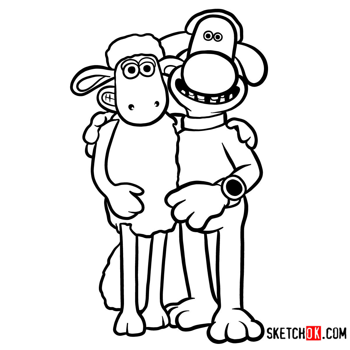 How to draw Shaun the Sheep and Bitzer together