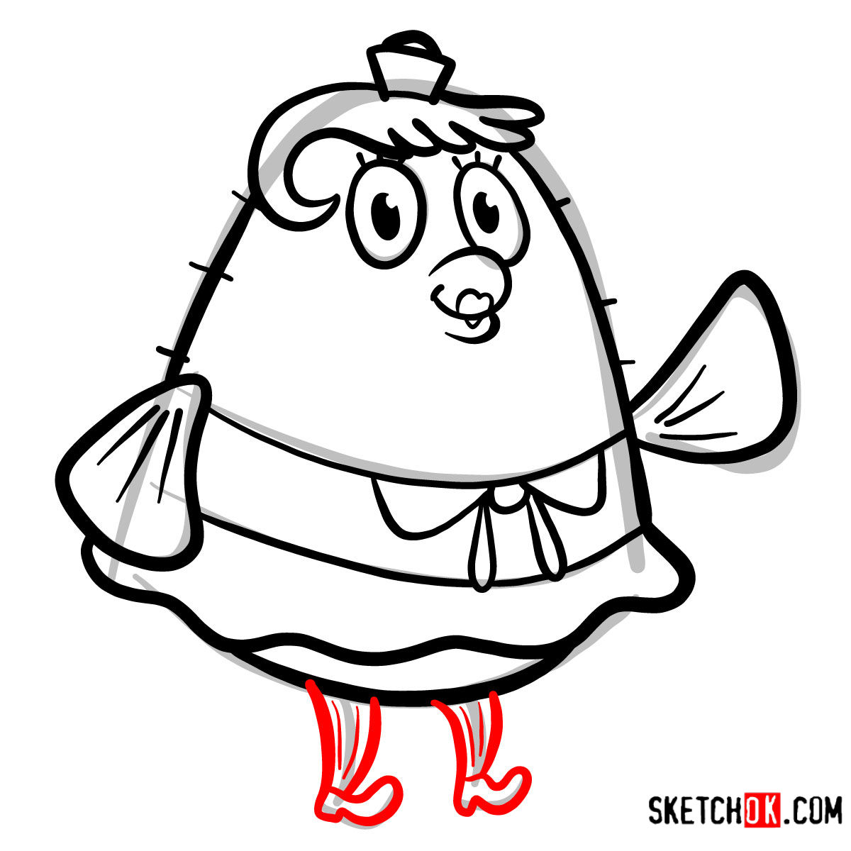 How to draw Mrs. Puff SpongeBob - step 07.