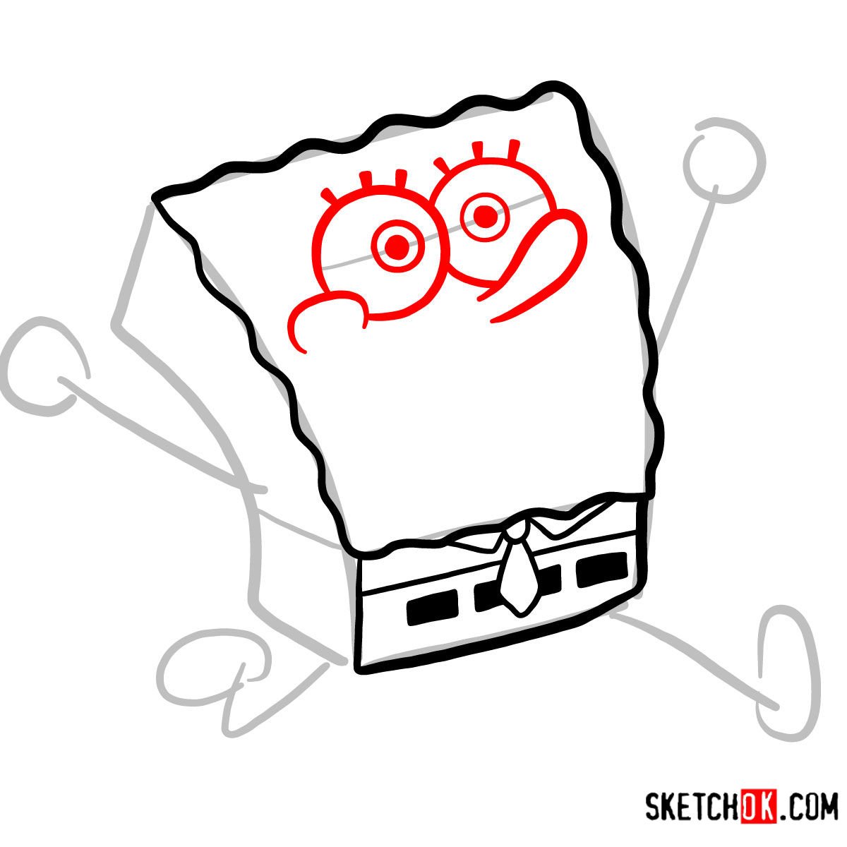 How to draw SpongeBob happy and running - step 04