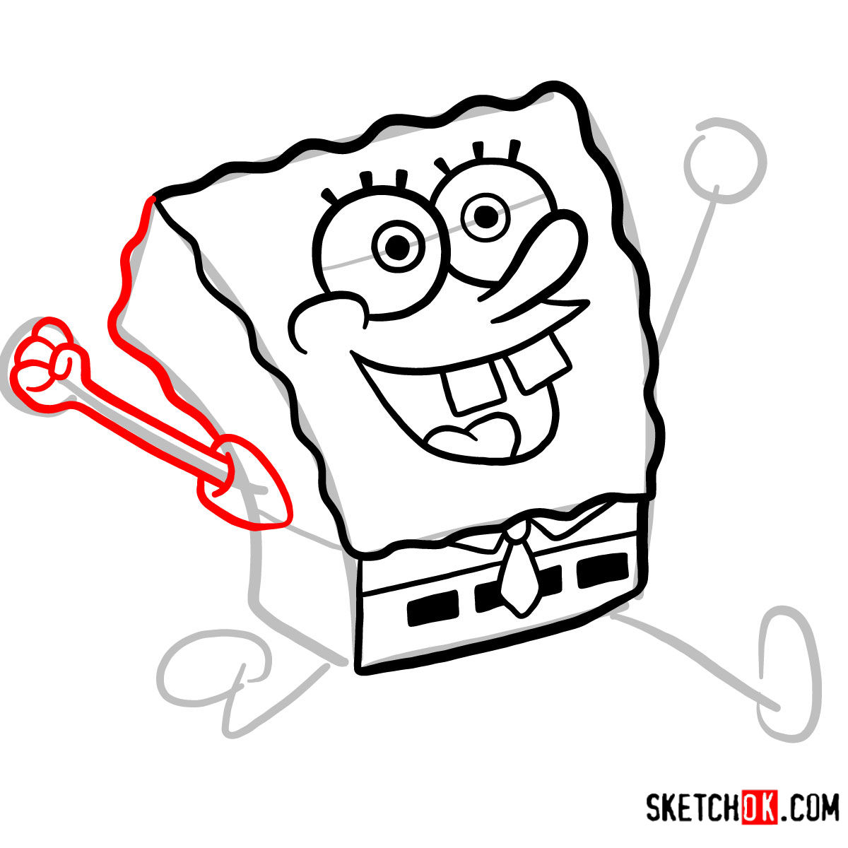How to draw SpongeBob happy and running -  step 06