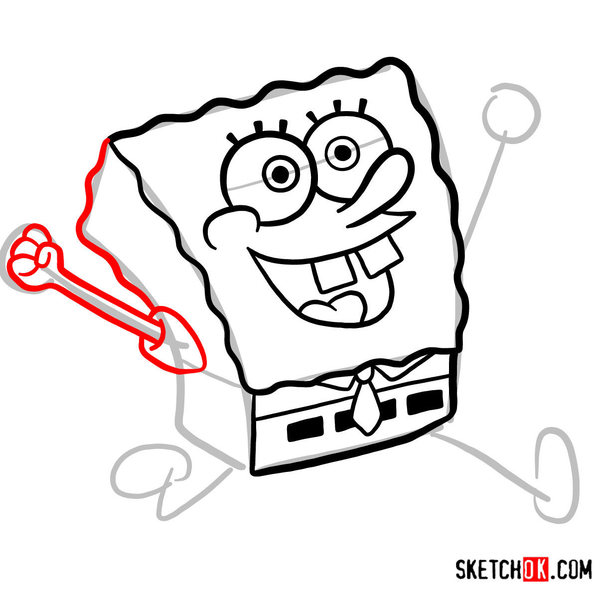 How to draw SpongeBob happy and running - step 06