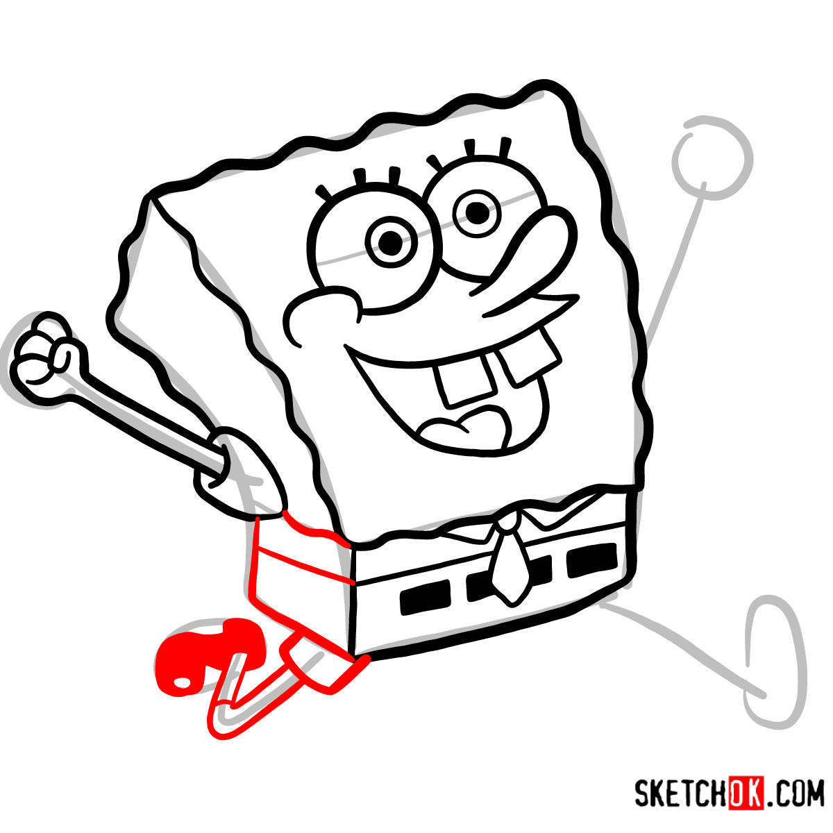 How to draw SpongeBob happy and running - step 07
