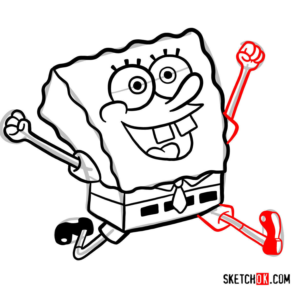 How to draw SpongeBob happy and running - step 08
