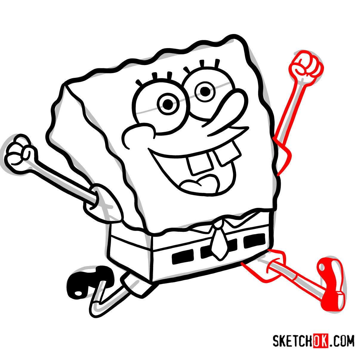 How To Draw Spongebob Happy And Running Sketchok Easy Drawing Guides