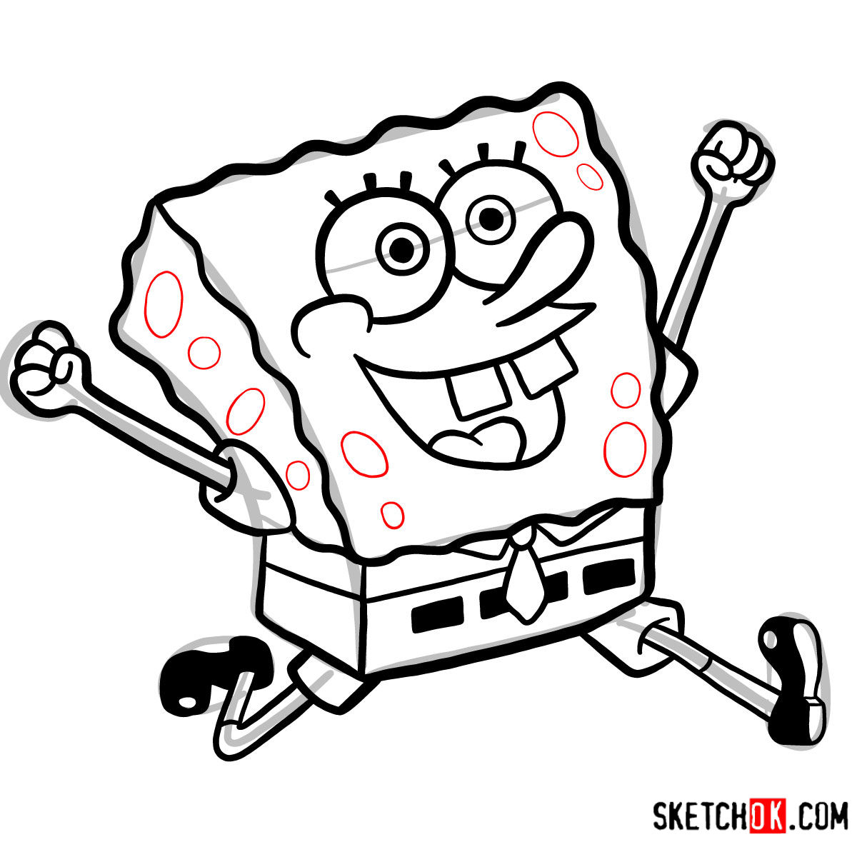 How to draw SpongeBob happy and running - step 09