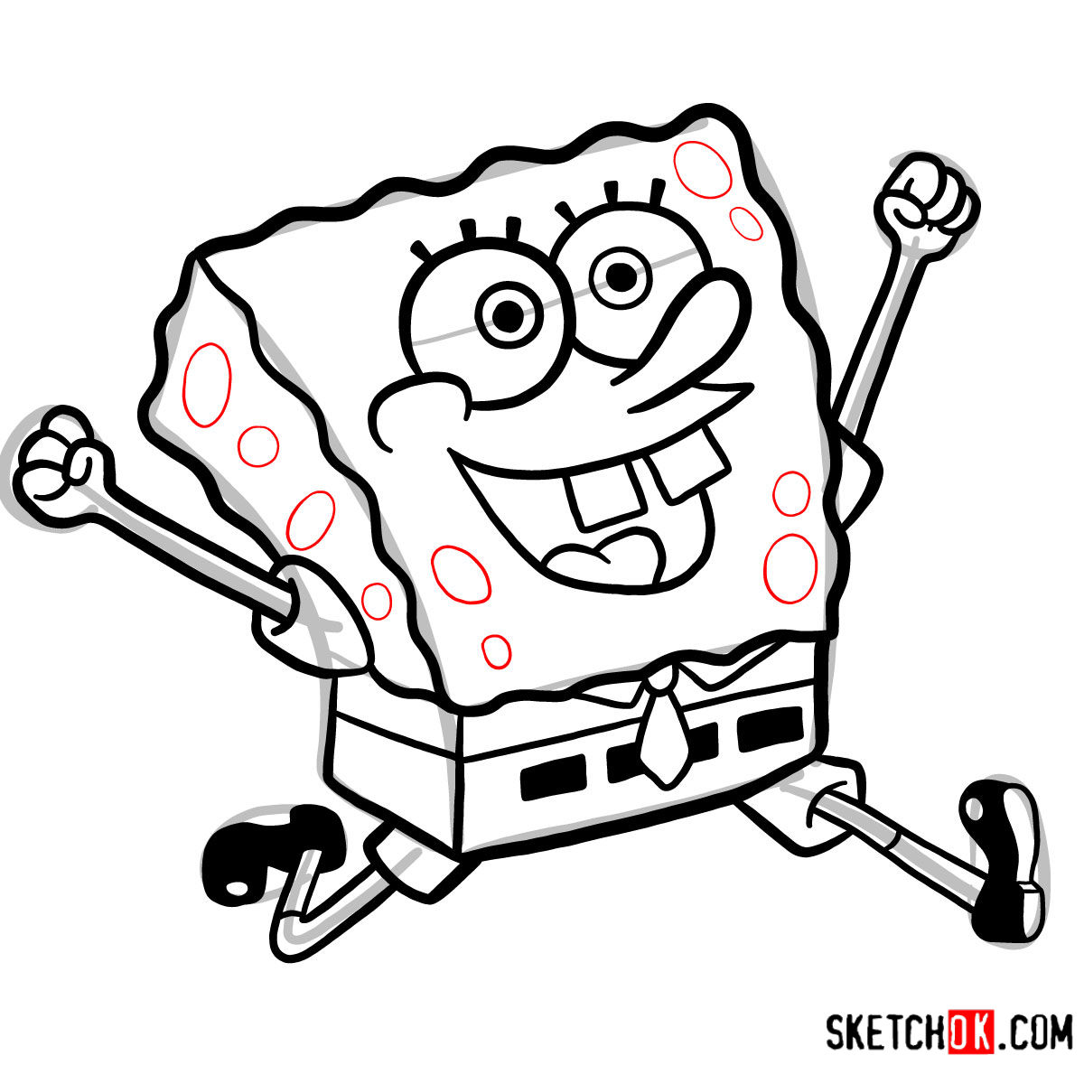 How to draw SpongeBob happy and running Step by step 