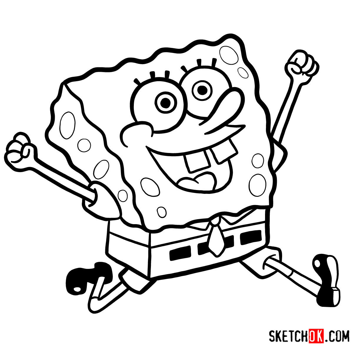 How to draw SpongeBob happy and running - Sketchok easy drawing guides