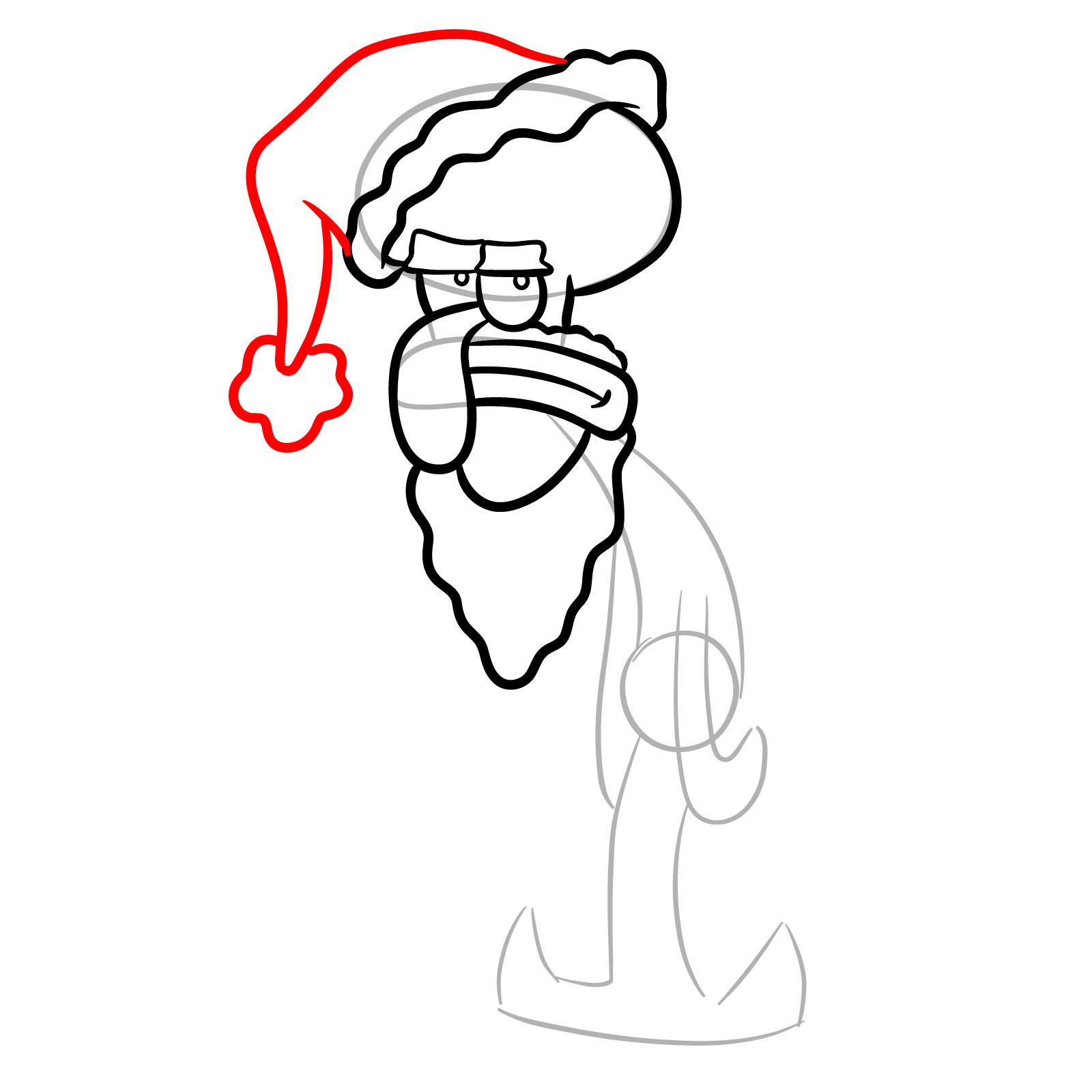 How to Draw Squidward as Santa - step 11
