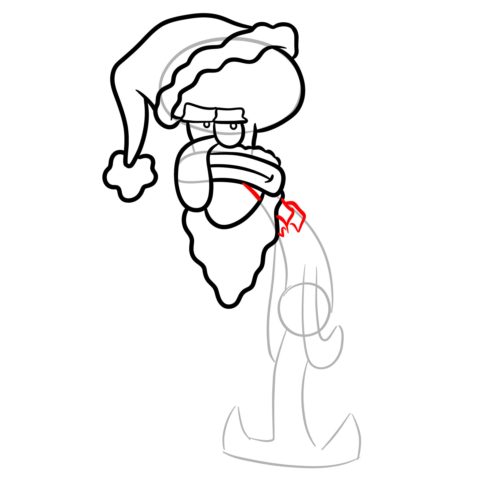 How to Draw Squidward as Santa - step 12