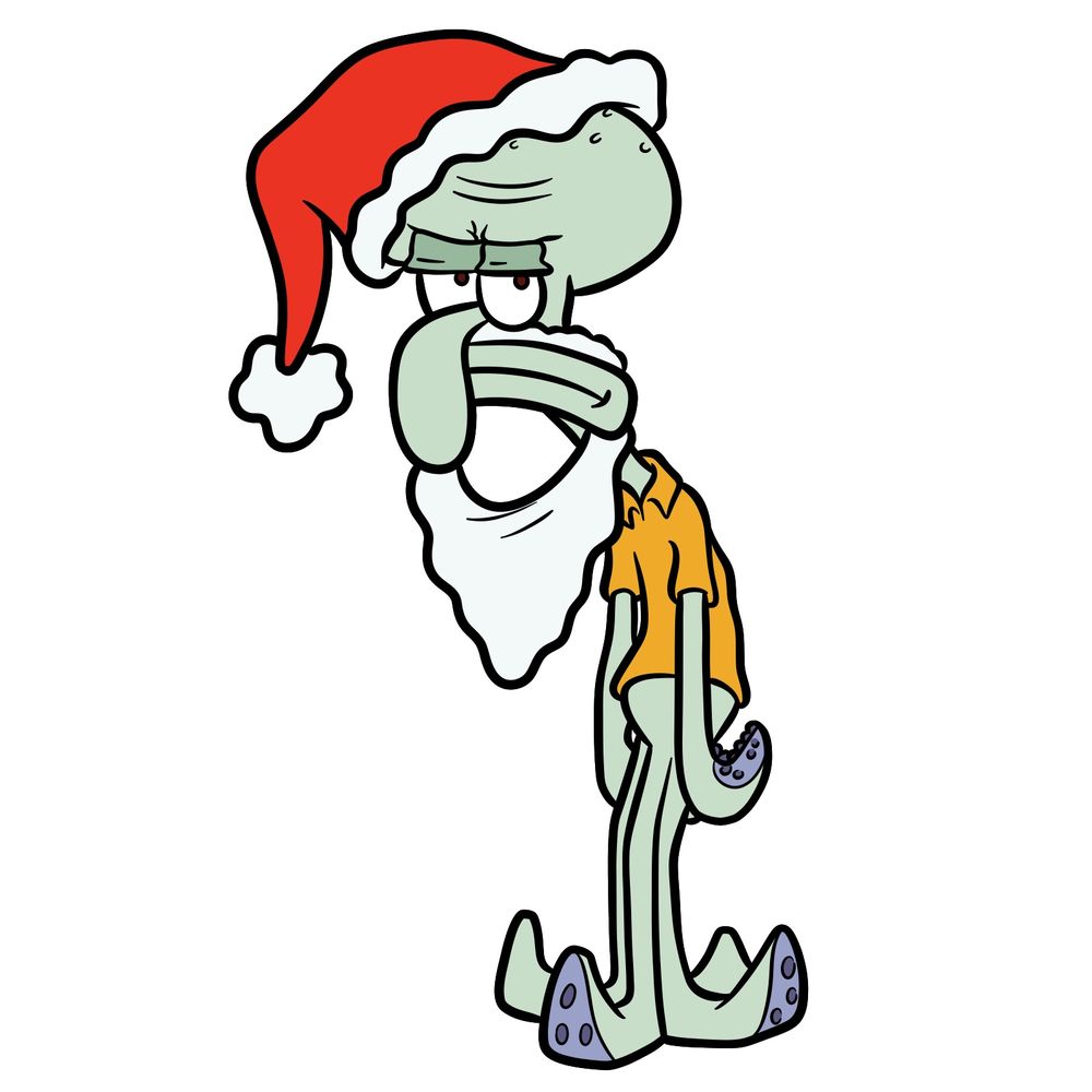 How to Draw Squidward Wearing a Santa Hat: Festive Drawing