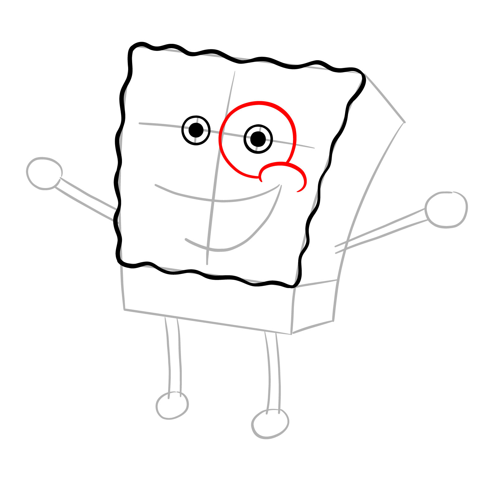 How to Draw SpongeBob with Excited Pose - step 05