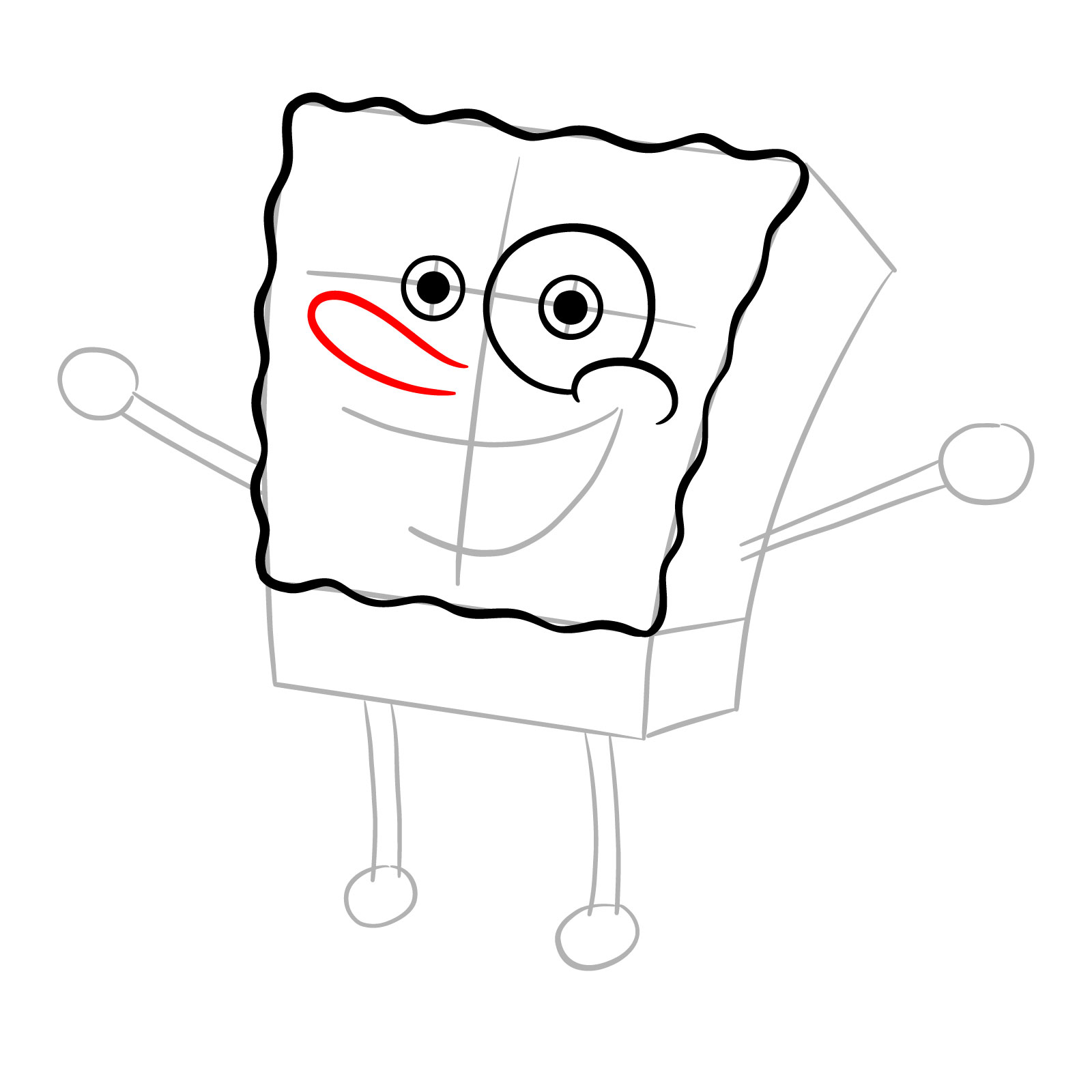 How to Draw SpongeBob with Excited Pose - step 06