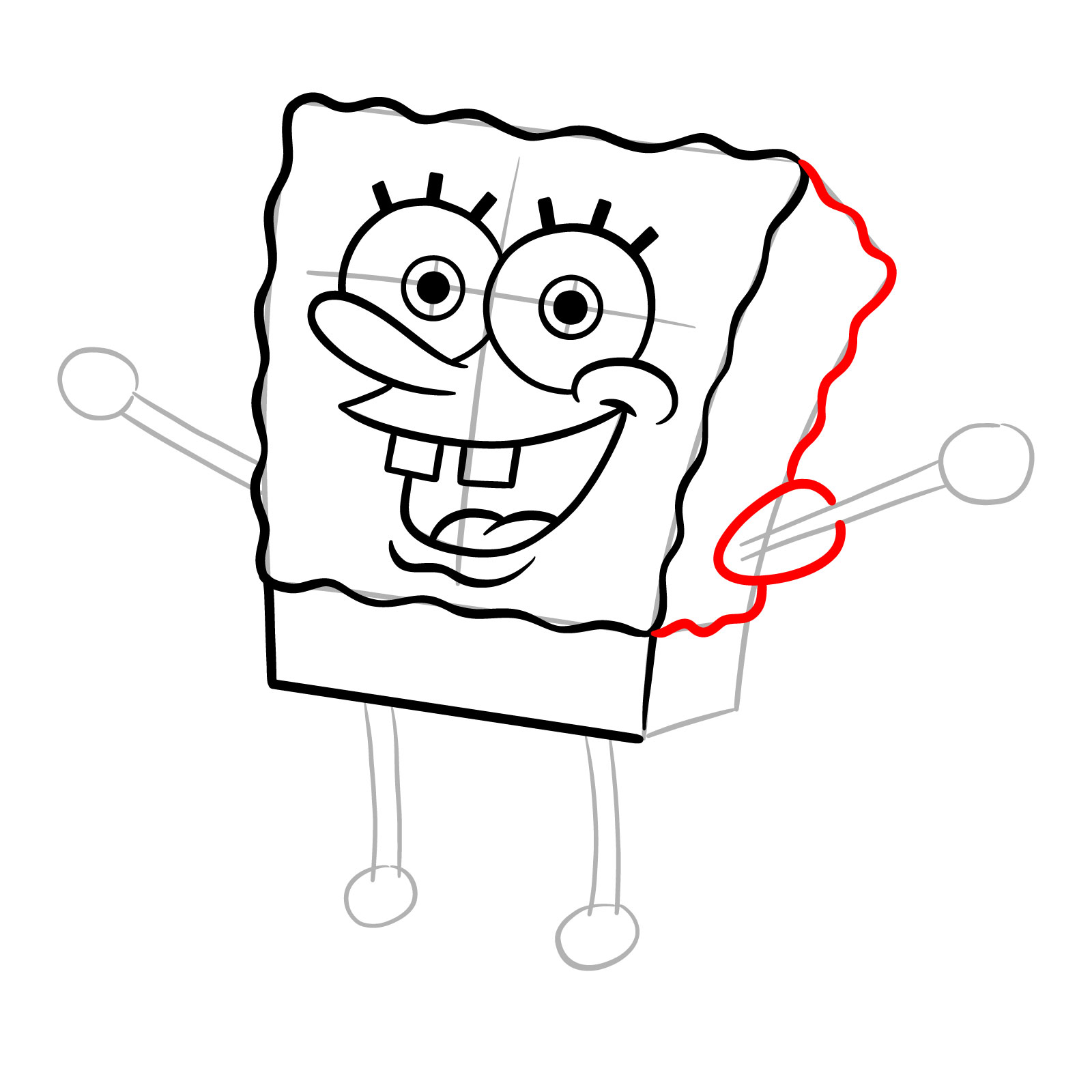 How to Draw SpongeBob with Excited Pose - step 13