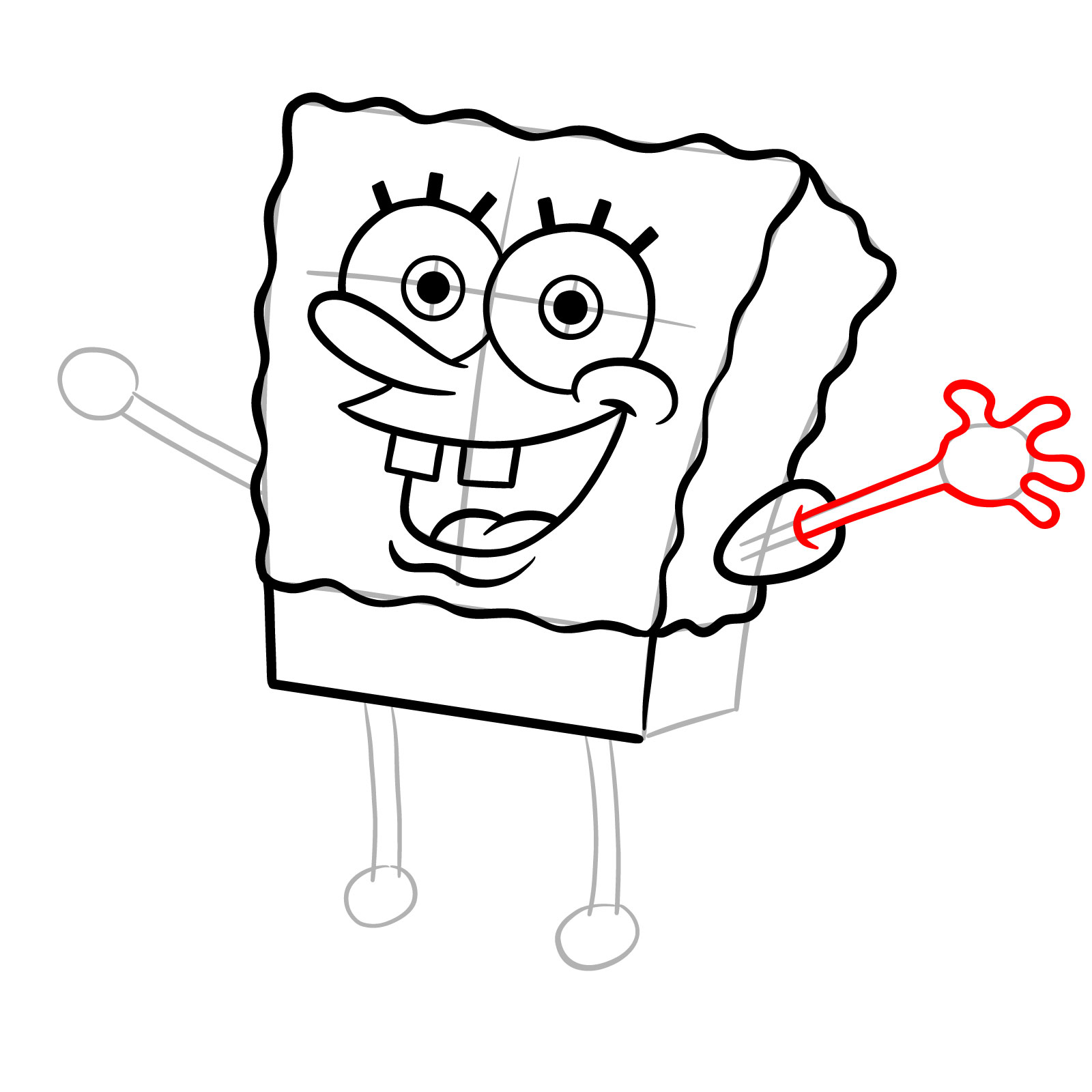 How to Draw SpongeBob with Excited Pose - step 14