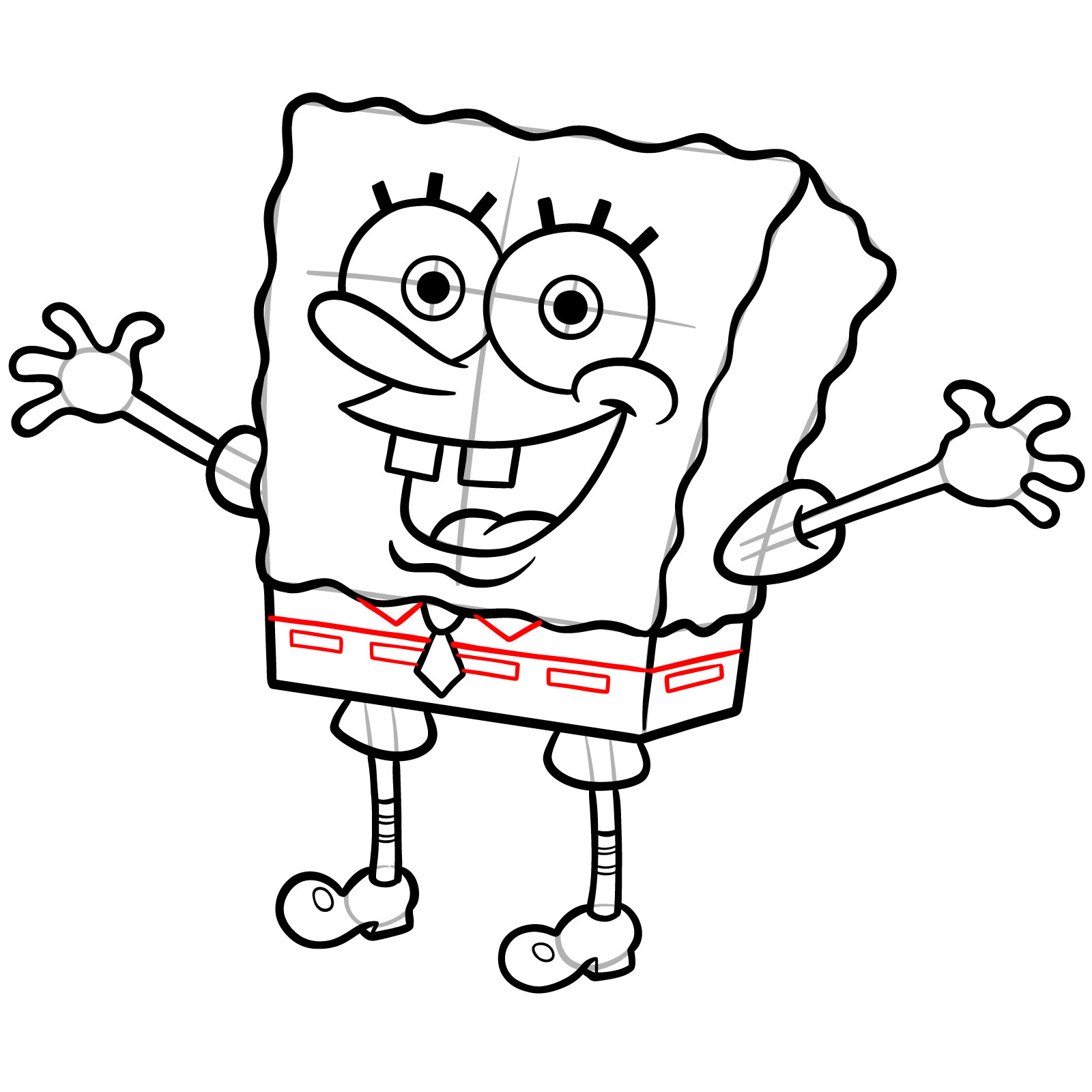 How to Draw SpongeBob with Excited Pose - step 20