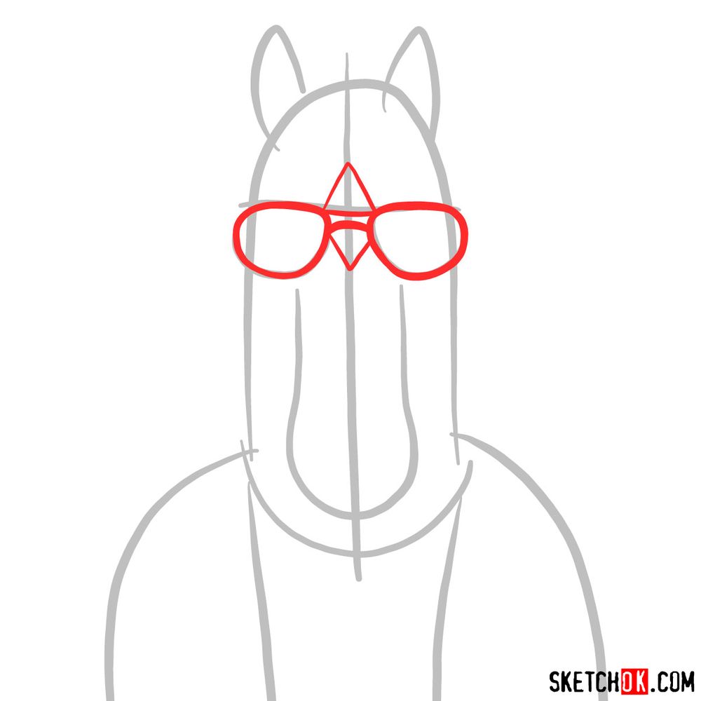 How to draw BoJack Horseman in sunglasses - step 02