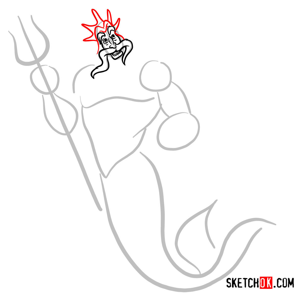 How to draw King Triton | The Little Mermaid - step 04