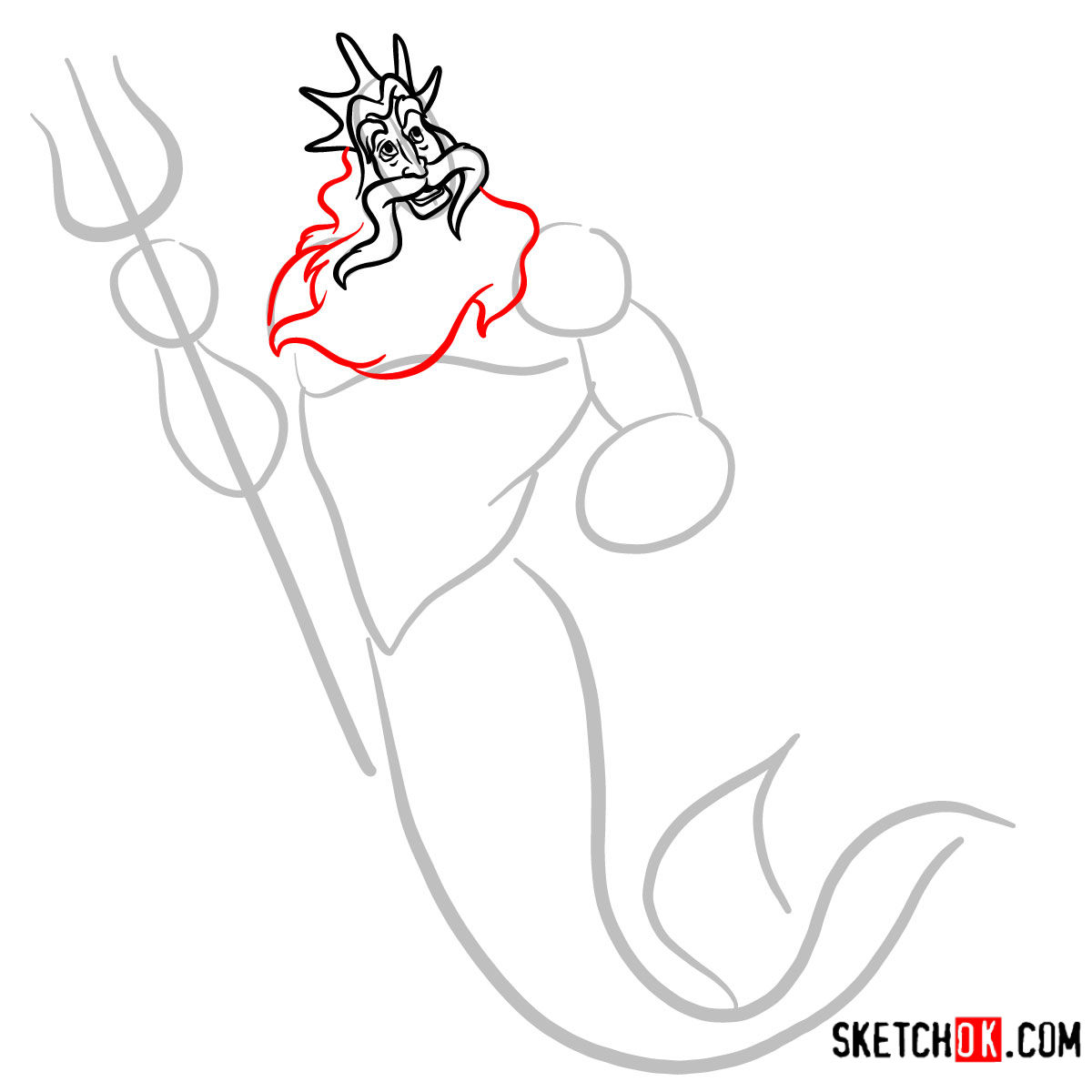 How to draw King Triton | The Little Mermaid - step 05