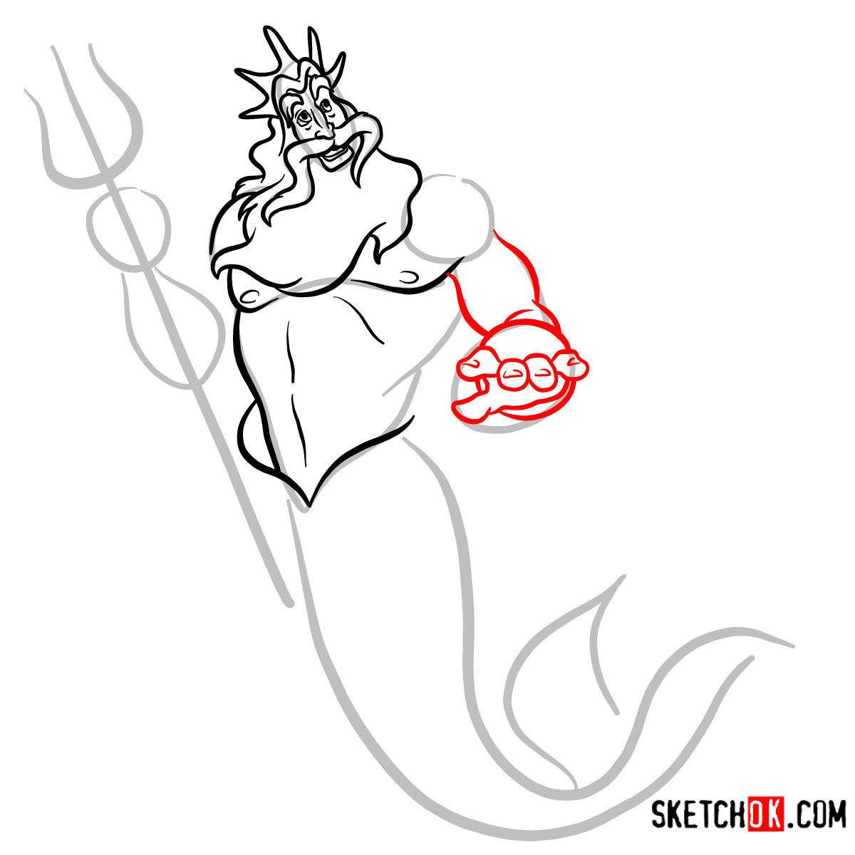 How to draw King Triton | The Little Mermaid - step 07