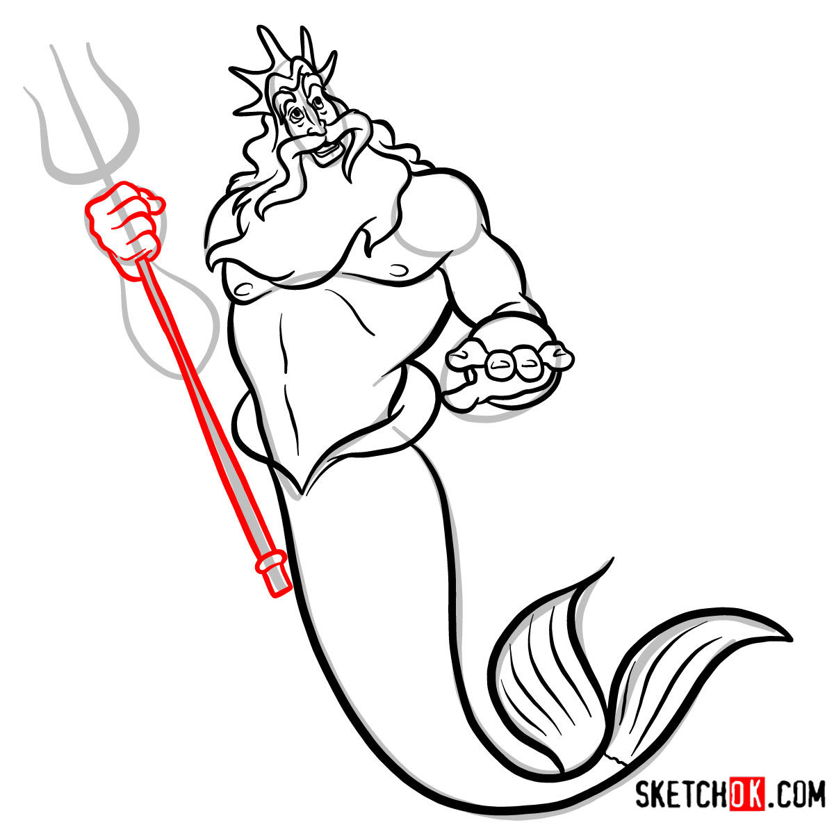How to draw King Triton | The Little Mermaid - step 10