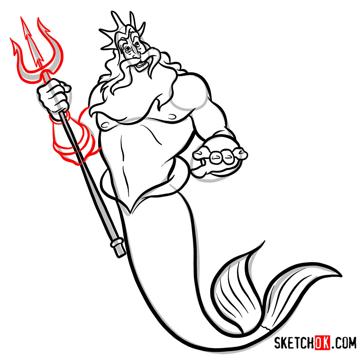 How to draw King Triton | The Little Mermaid - step 11