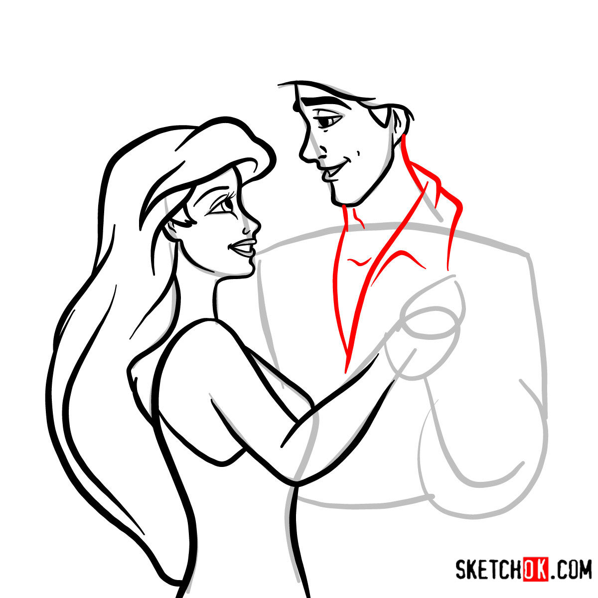 How to draw Eric and Ariel together | The Little Mermaid - step 10