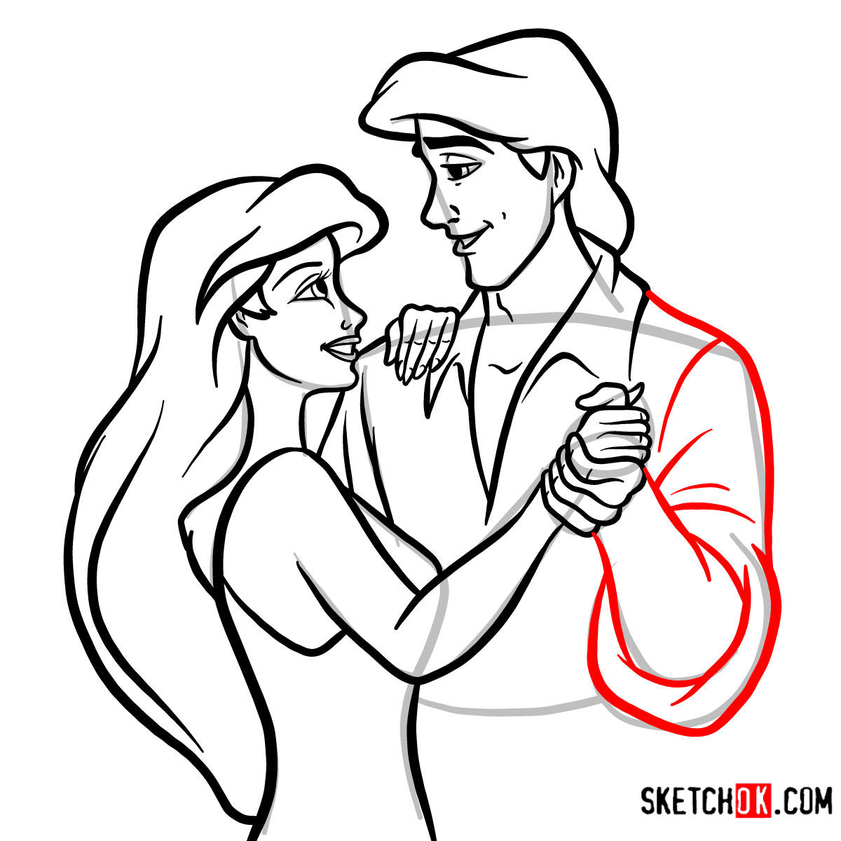 How to draw Eric and Ariel together | The Little Mermaid - step 15