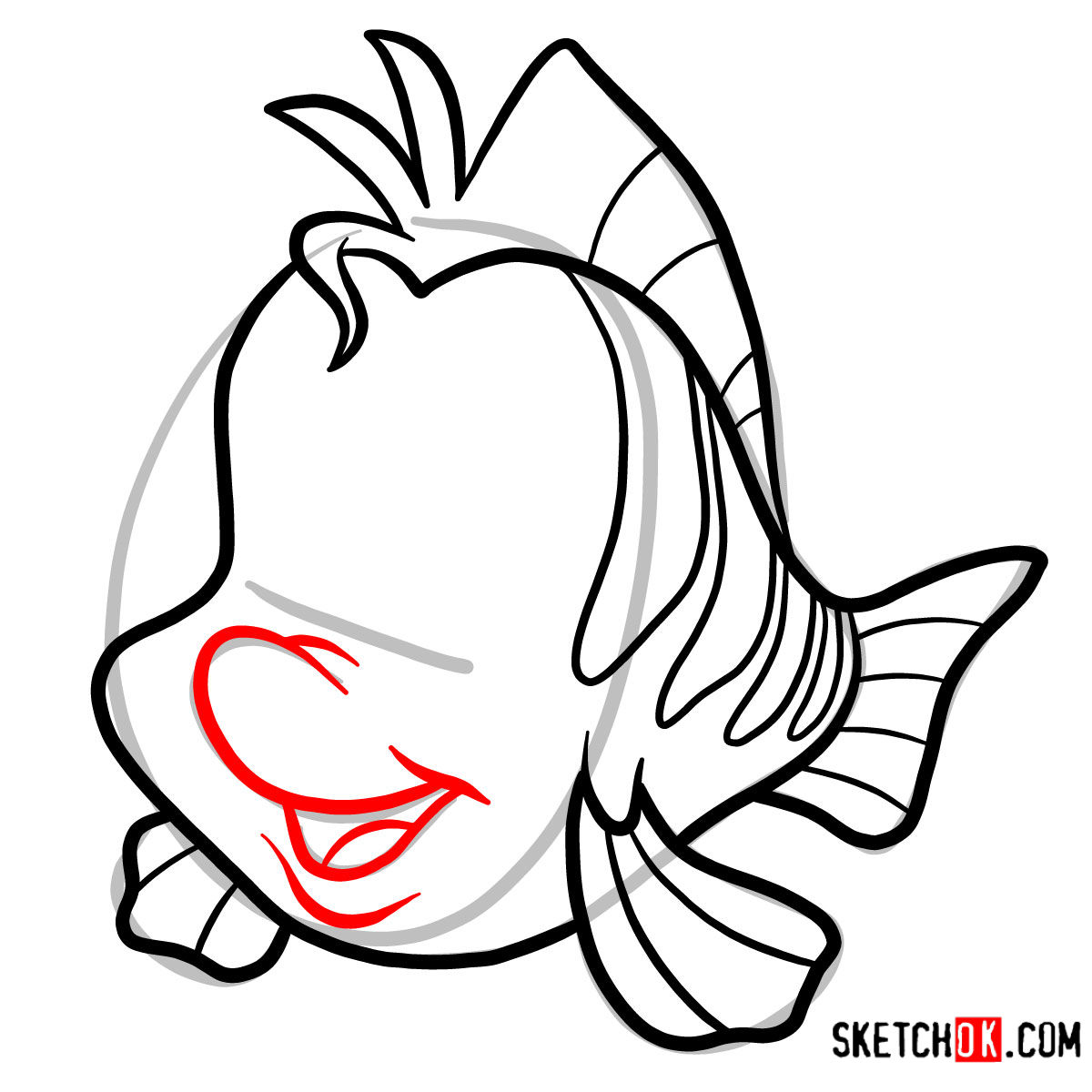 How to draw Flounder | The Little Mermaid -  step 06