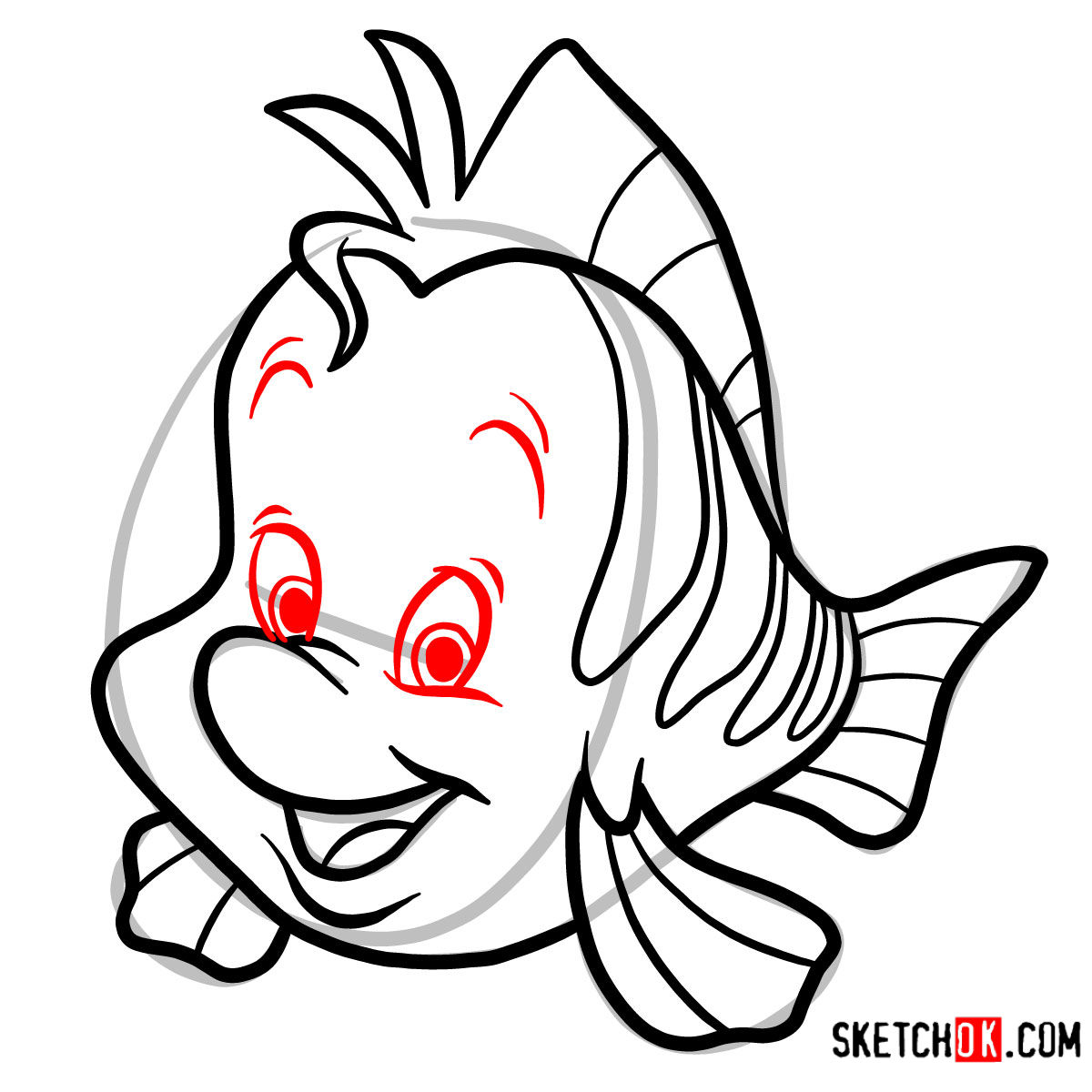 How to draw Flounder | The Little Mermaid - step 07