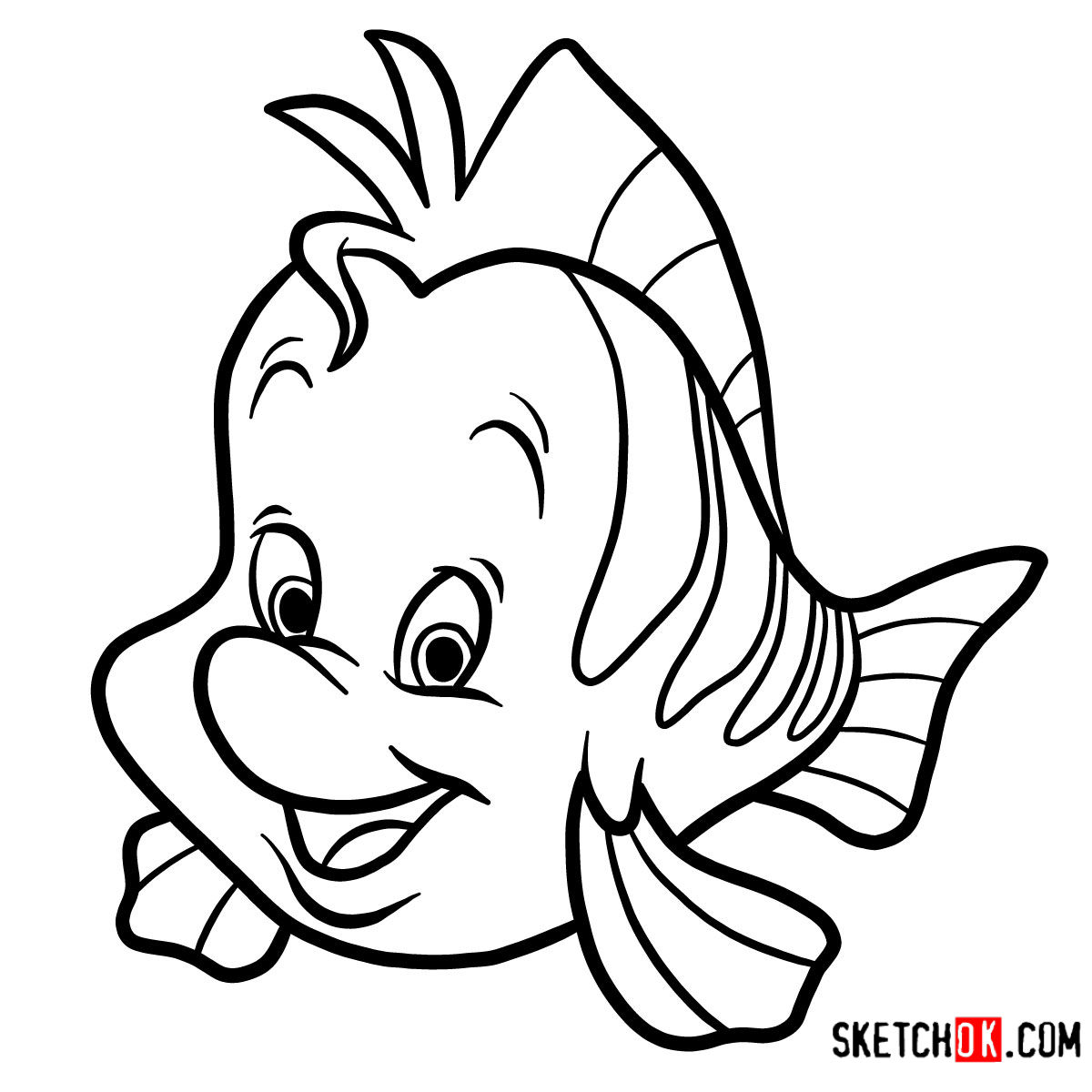 How to draw Flounder | The Little Mermaid