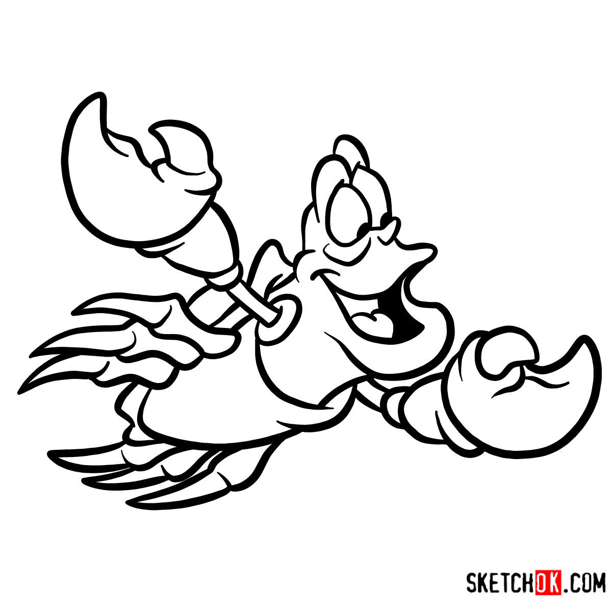 sebastian coloring page in black and white the little mermaid