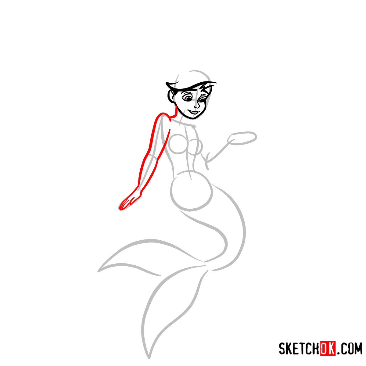 How to draw Melody | The Little Mermaid - step 04
