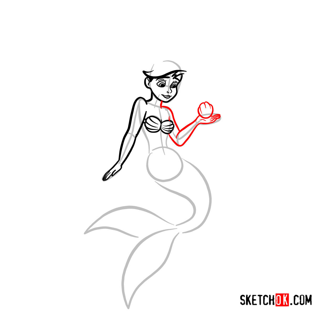 How to draw Melody | The Little Mermaid -  step 06