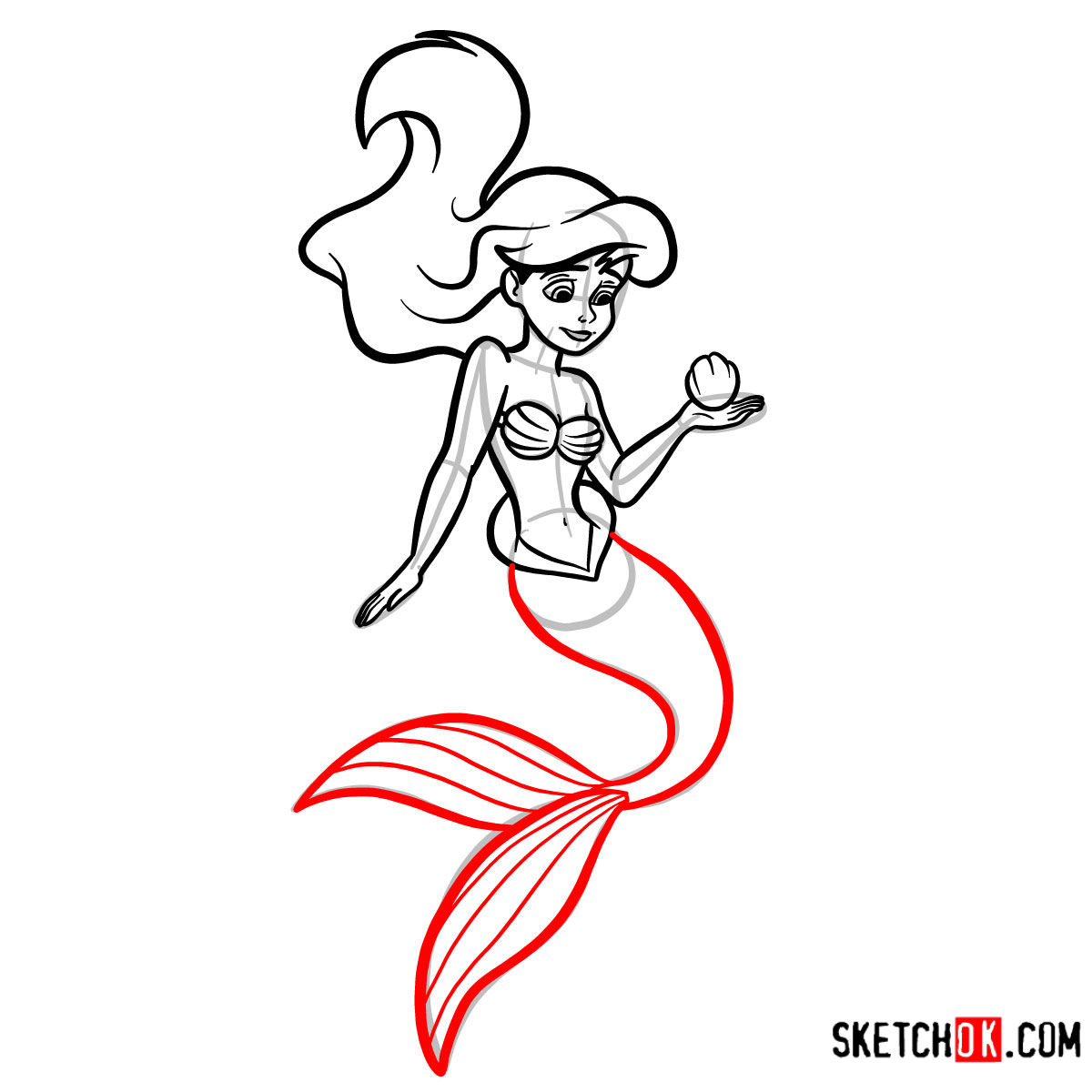 How to draw Melody | The Little Mermaid - step 09