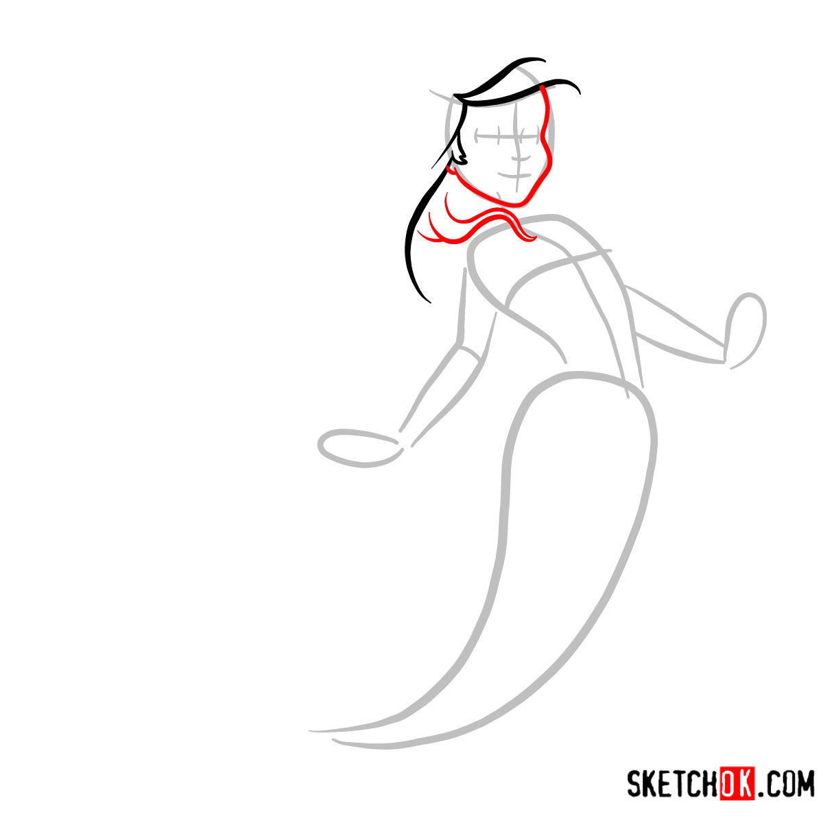 How to draw cute Ariel | The Little Mermaid - step 03