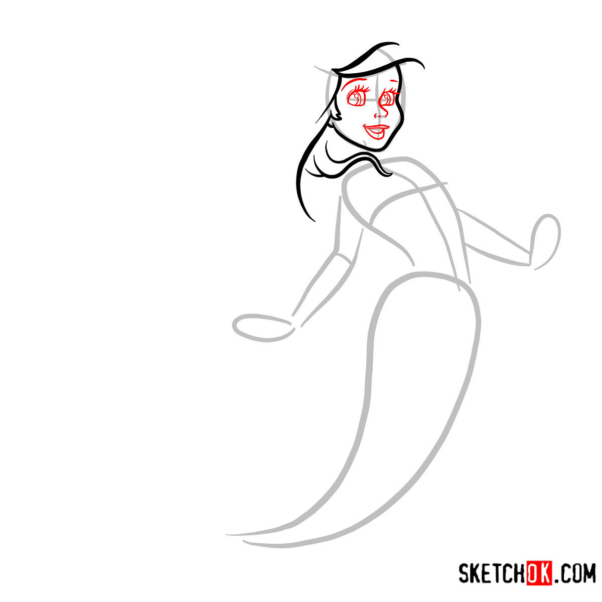 How to draw cute Ariel | The Little Mermaid - step 04