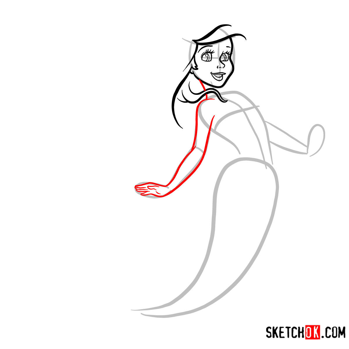 How to draw cute Ariel | The Little Mermaid - step 05